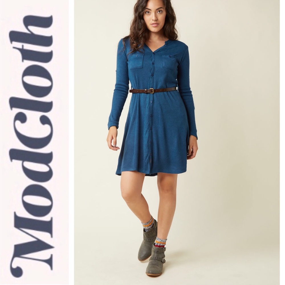 ModCloth “Okay” Shirt Dress in Blue with Belt
